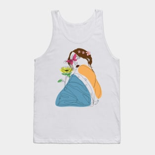 Girl With Colorful Flowers And Butterfly |  Positivity Tank Top